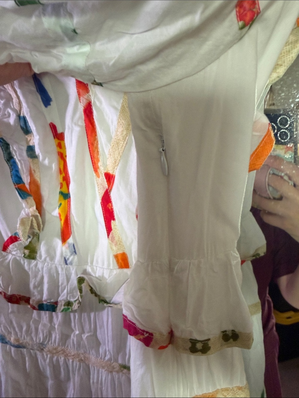 FARM Rio White Tiered Midi Dress with Multicolor Ribbon Accents - Picture 3 of 4
